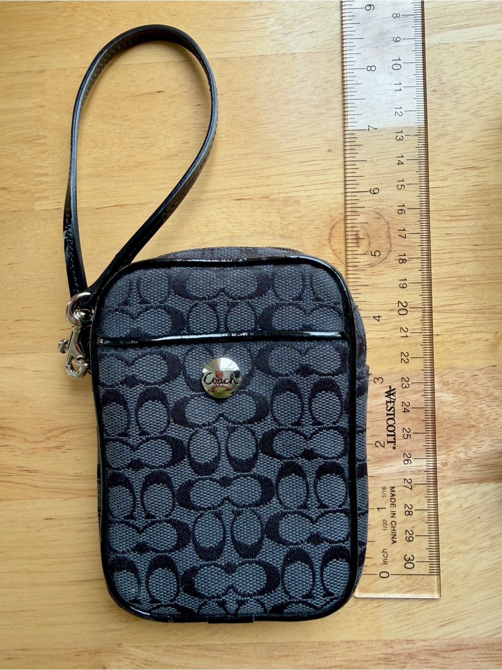 Coach Gray and Black Signature Wristlet Pouch